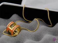 Hermes 3D Pop "H" logo Snake Bone Orange Necklace in Yellow Gold